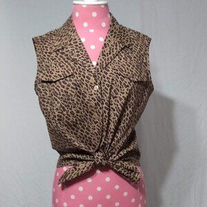 Vintage RAFAELLA sleeveless leopard print waist tie shirt 90s-00s size 8